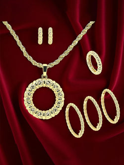 18K Gold Plated Jewelry Set – Taqlidi Bracelet Trio, Necklace, Earrings & Ring for Women
