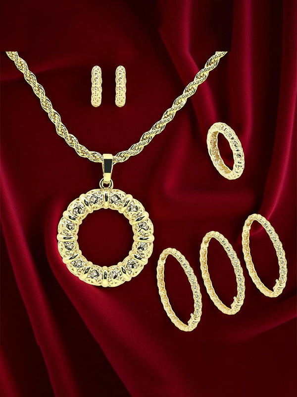18K Gold Plated Jewelry Set – Taqlidi Bracelet Trio, Necklace, Earrings & Ring for Women
