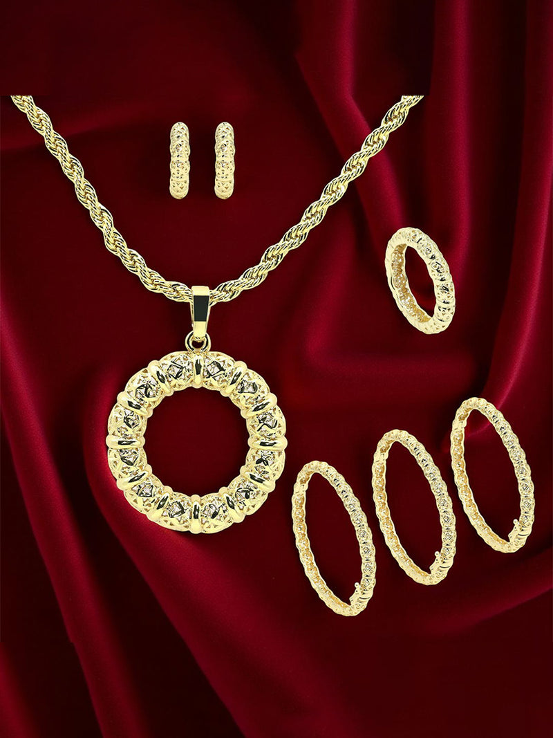 18K Gold Plated Jewelry Set – Taqlidi Bracelet Trio, Necklace, Earrings & Ring for Women