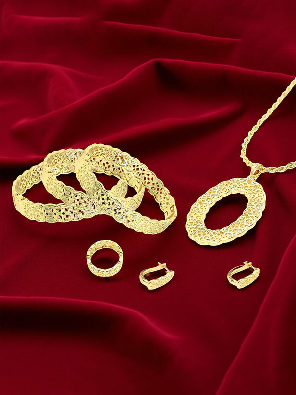18K Gold Plated Jewelry Set – Bracelet, Necklace, Earrings & Ring for Women