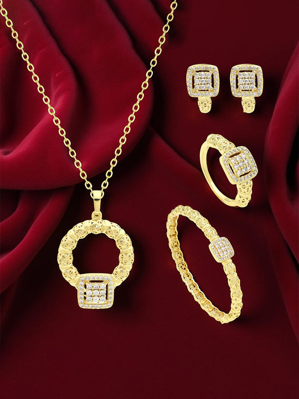 18K Gold Plated Jewelry Set – Elegant Bracelet, Necklace, Earrings & Ring